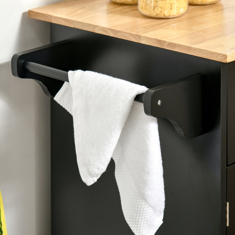 Table de 41 po pour îlot de cuisine mobile, noir avec tiroir et chariot à roulettes, tiroirs supérieurs
