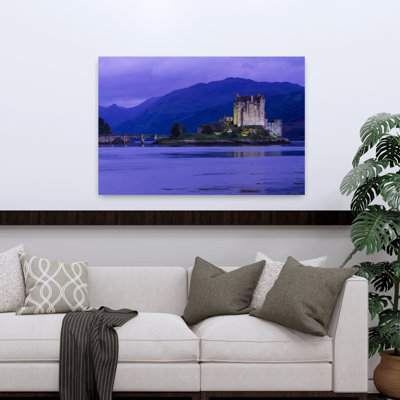 Eilean Donan Castle On Island In Lake And Bridge At Dusk, Highlands, Scotland, Uk Abstract Contemporary Architecture Landscape Wall Art