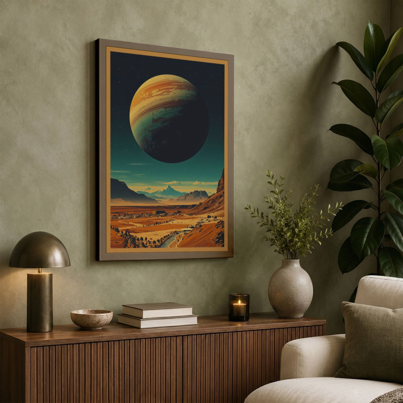 Alien Planet Rise Retro - Wrapped Canvas, Black Border, 24x16 - 61.0 x 40.6 cm