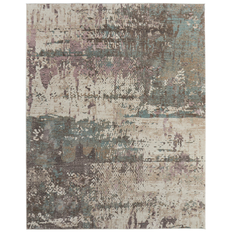 Tapis à motif abstrait moderne, ivoire / bleu / mauve Roy, Rectangle 12 pi x 15 pi