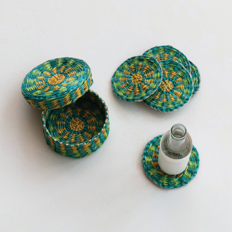 Seagrass Basket with Lid & 6 Coasters