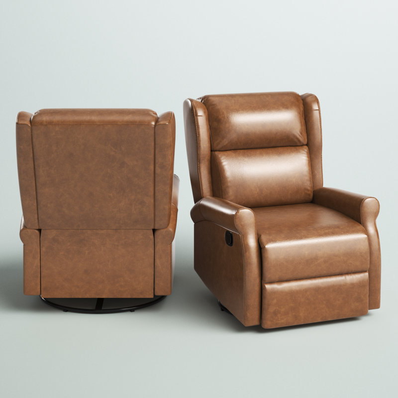 Allan Faux Leather Swivel Rocker Manual Recliner, Camel