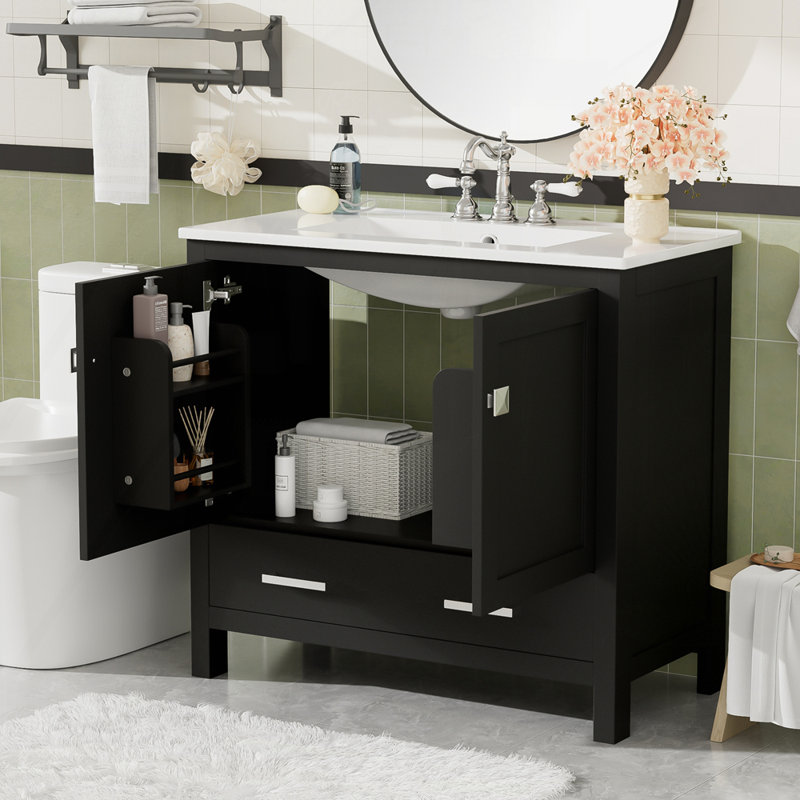 Meuble-lavabo 36 po avec lavabo en céramique, Noir