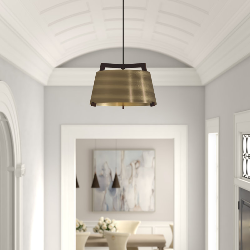 Ignis Pendant, 11.5" H x 17" W, Dark Stained Walnut/Distressed Brass, 3500K LED w/ Diffuser - Rigid