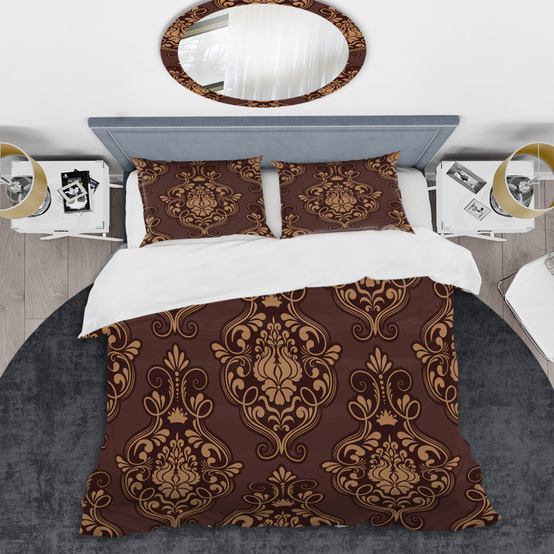 Damas brun - ensemble de housse de couette abstrait - microfibre de polyester