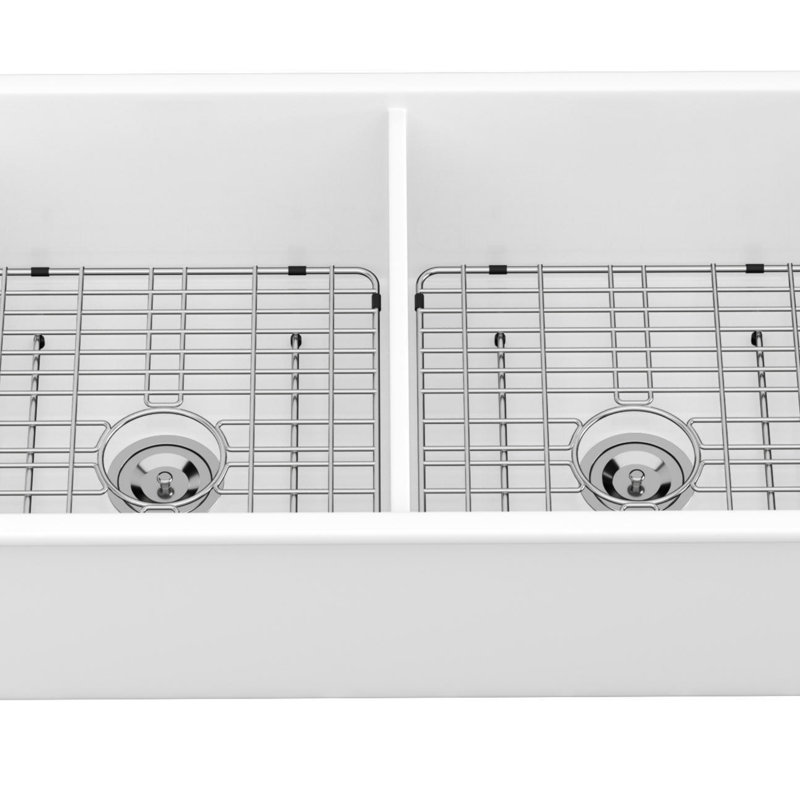 32" Undermount Double Bowl Ceramic Kitchen Sink - Dual Mount White Ceramic Rectangular Deep Double Bowl Sink Basin