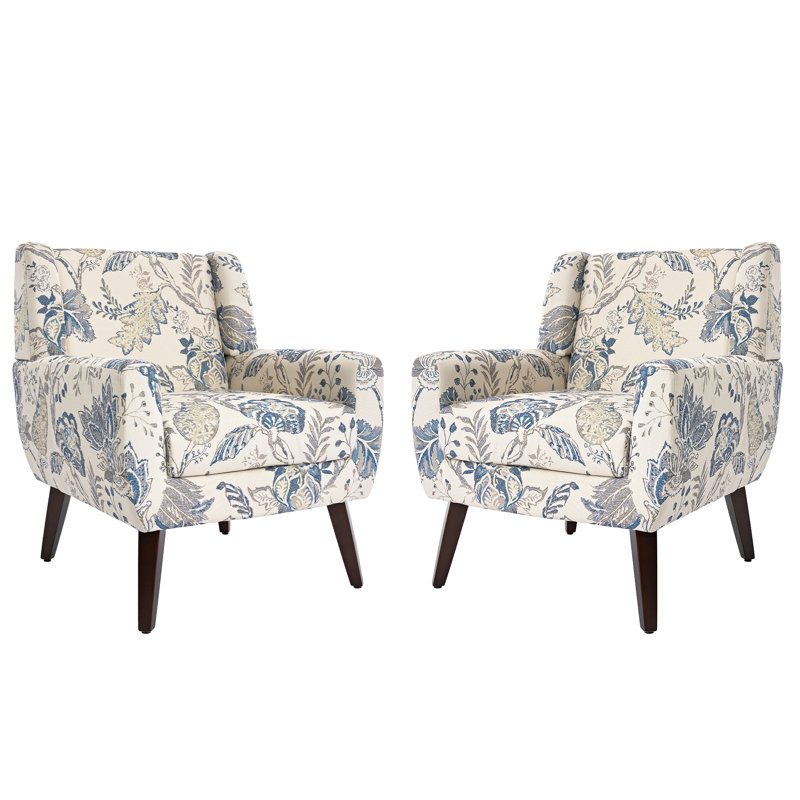 Jaqueze 73.4 Cm Wide Cotton Armchair, Cream/Blue Linen Blend