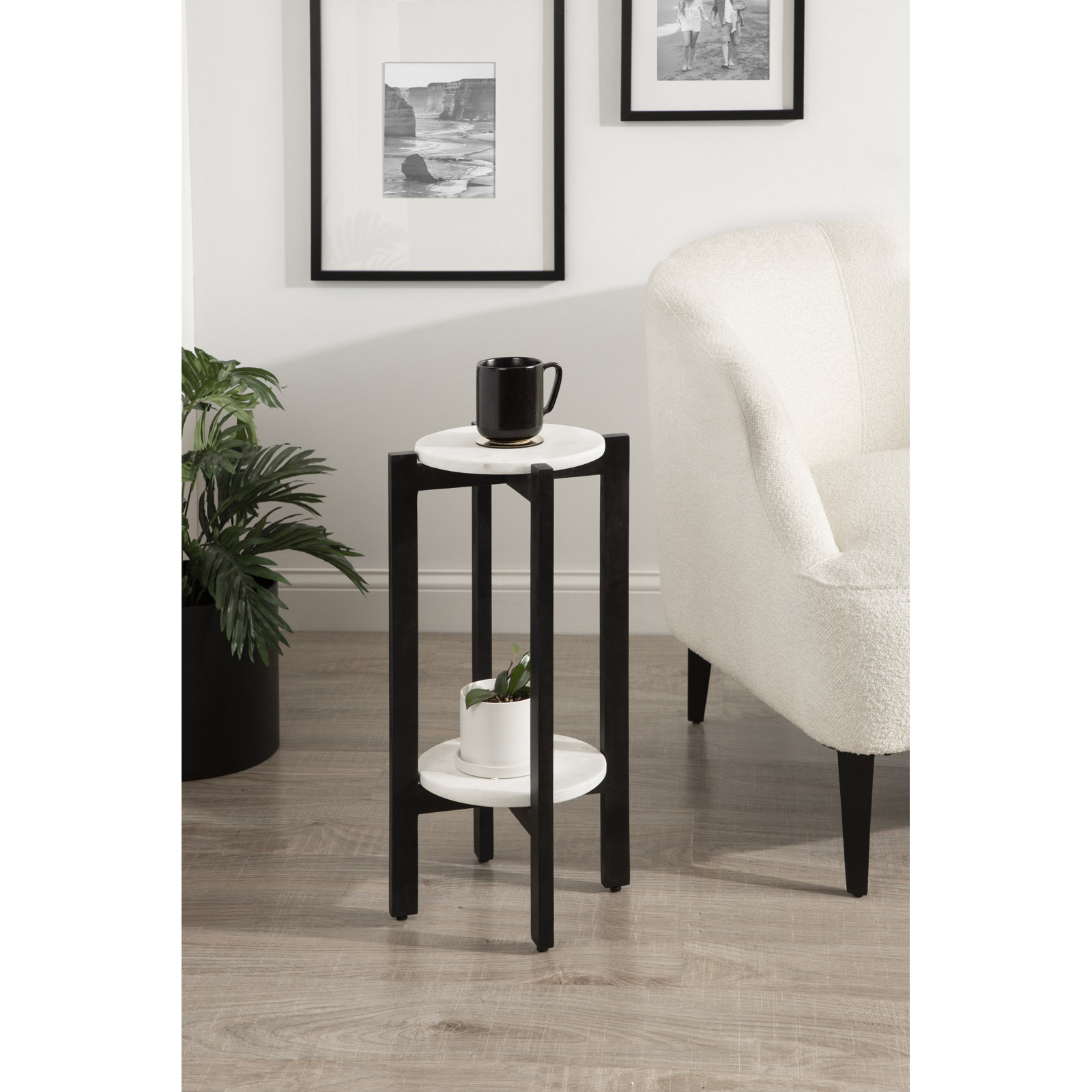 Oakdale Multi-Tiered Plant Stand, Black/White, 25" H x 12" W x 12" D