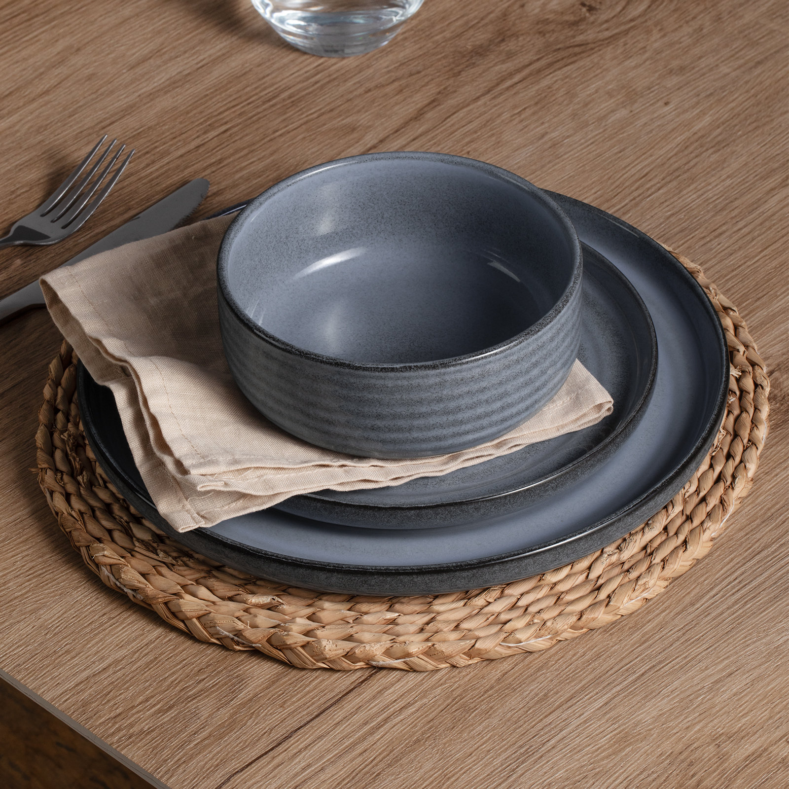 Stoneware Dinnerware Set, Blue