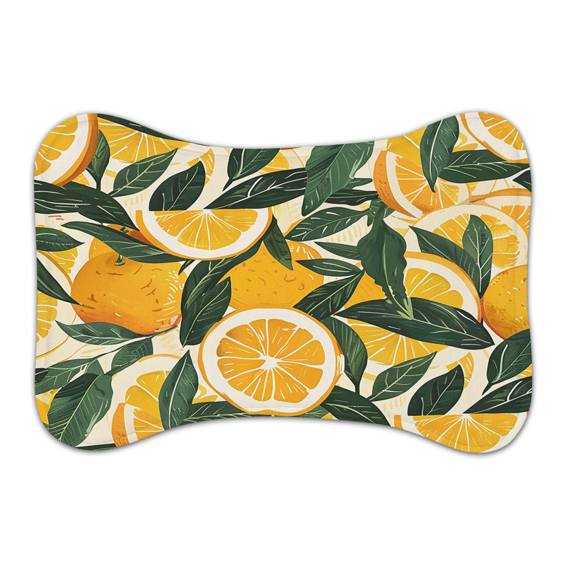 Retro Orange Blossoms - 1 Piece Bone Shape Feeding Mat