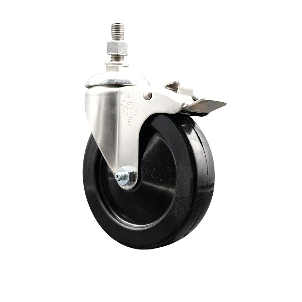 Locking Stem Scaffold Caster, Swivel With Lock, Rubber On Iron Wheel