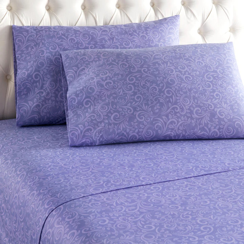 Micro Flannel® Printed Deep-Pocket Sheet Set, King Sheet Set with 2 Pillowcases, Traditions Lilac