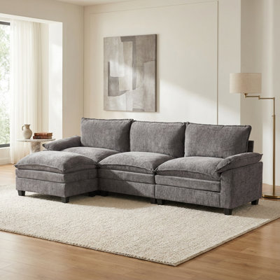 110" Modular Sectional Sofa With Ottoman, L Shaped 4-Seat Comfy Cloud Couches With Deep Seat, Dark Gray