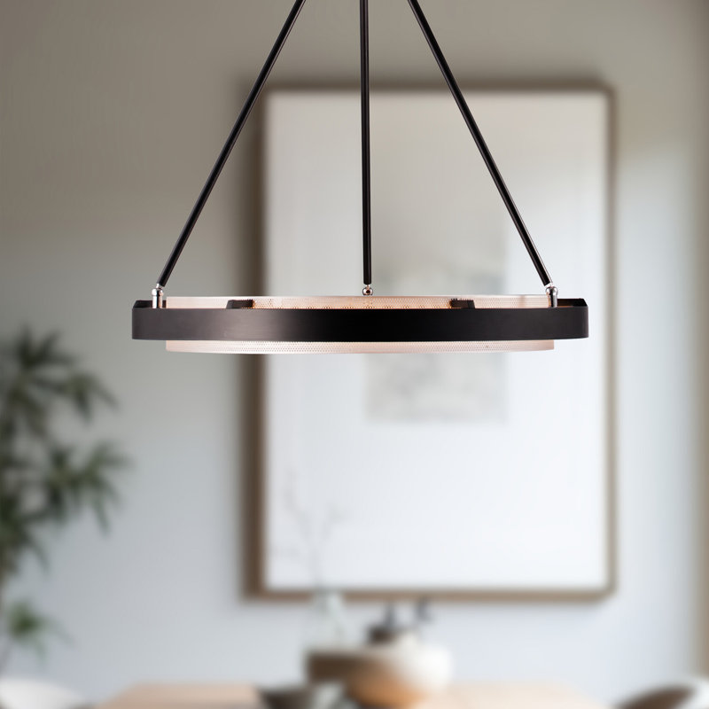 Luminaire suspendu géométrique unique à 1 lumière Duo, Argenté scintillant, H 26,25 po x l 23,625 po x P 23,625 po