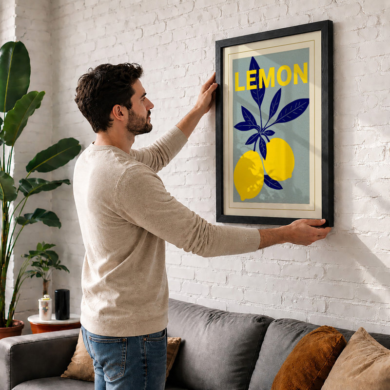 Lemon Modern Poster Mid-Century - Framed Print, A1 - 84.1 x 59.4 cm, Black