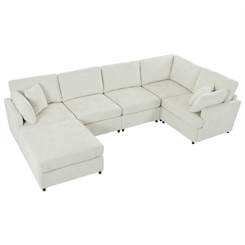 127" U-Shaped Sectional, Beige Chenille