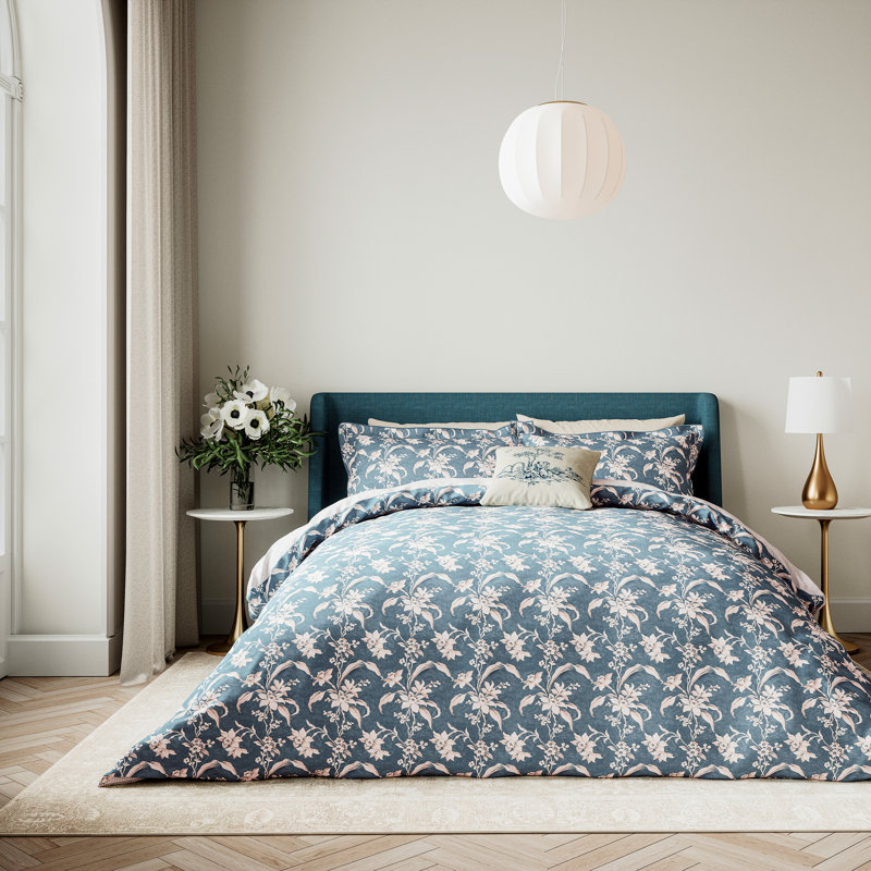 Daffodil Dreams Cotton Floral Bedding with Pillowcases Included, Super King Dovet Cover + 2 Oxford Pillowcases