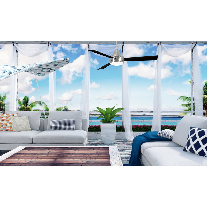 Donaire LED Outdoor Downrod Ceiling Fan, Brushed Stainless, Matte Black