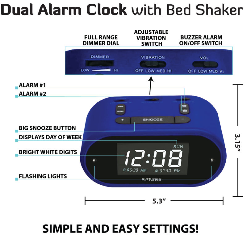 Digital Electric Tabletop Clock with Alarm, Blue