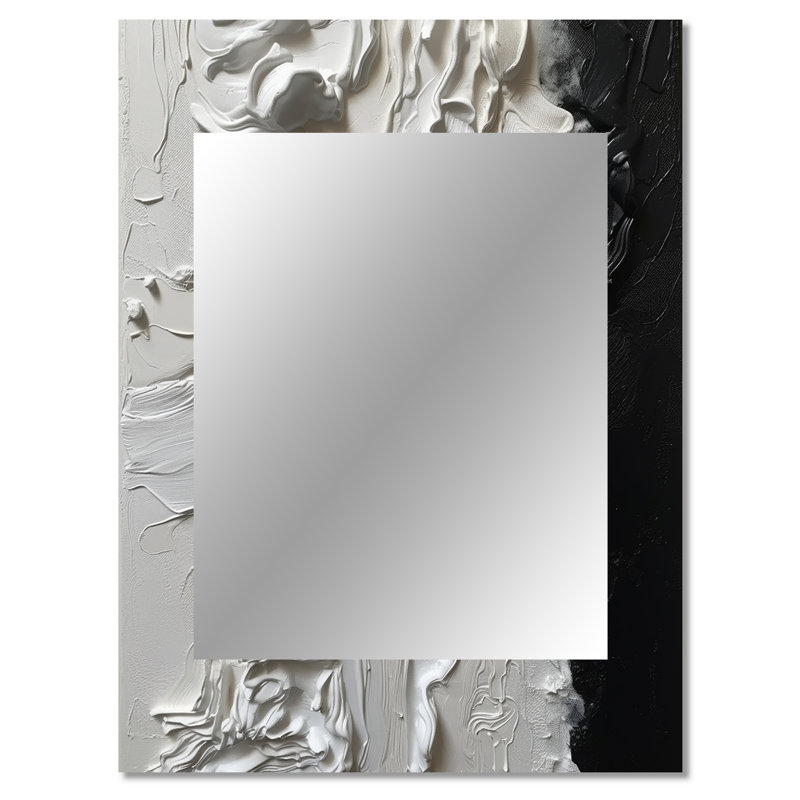 White And Black Tranquility Unleashed I - Marble Decorative Wall Mirror, White Large Mirror, Printed Metal Art, 40" x 30"