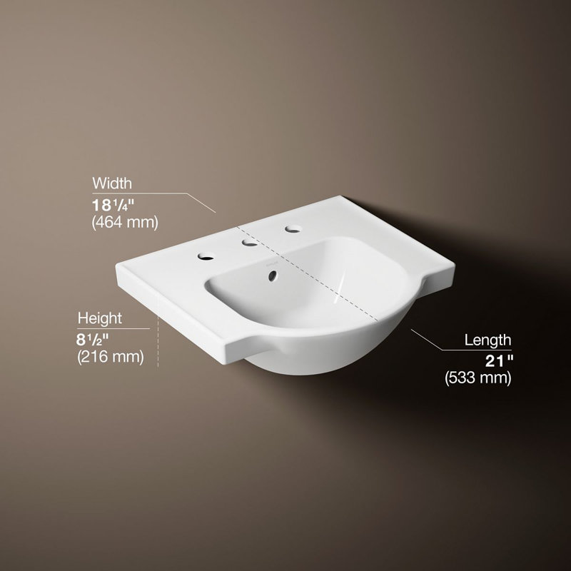 Veer Ceramic Pedestal Bathroom Sink with Overflow, 8" Centers, White, 8.04" H x 21" L x 18.25" W