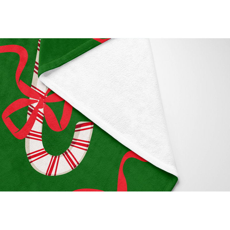 Jeté en velours de coton Candycanes & Bows, L 60 po x l 50 po, Vert