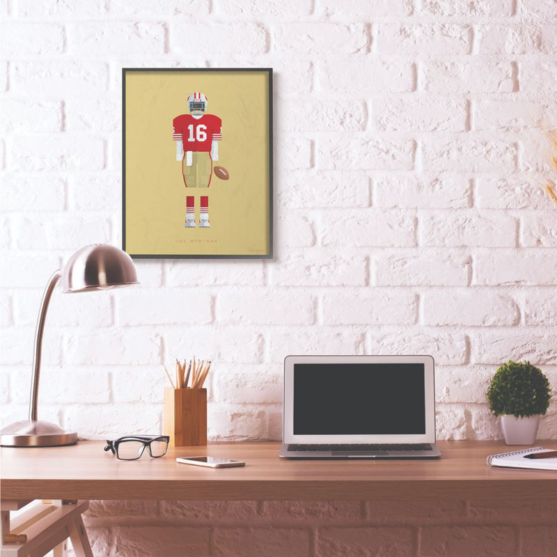 « joe montana célèbre people personnages style design », impression sur toile, H 30 po x l 24 po, Giclée encadrée noir minuit