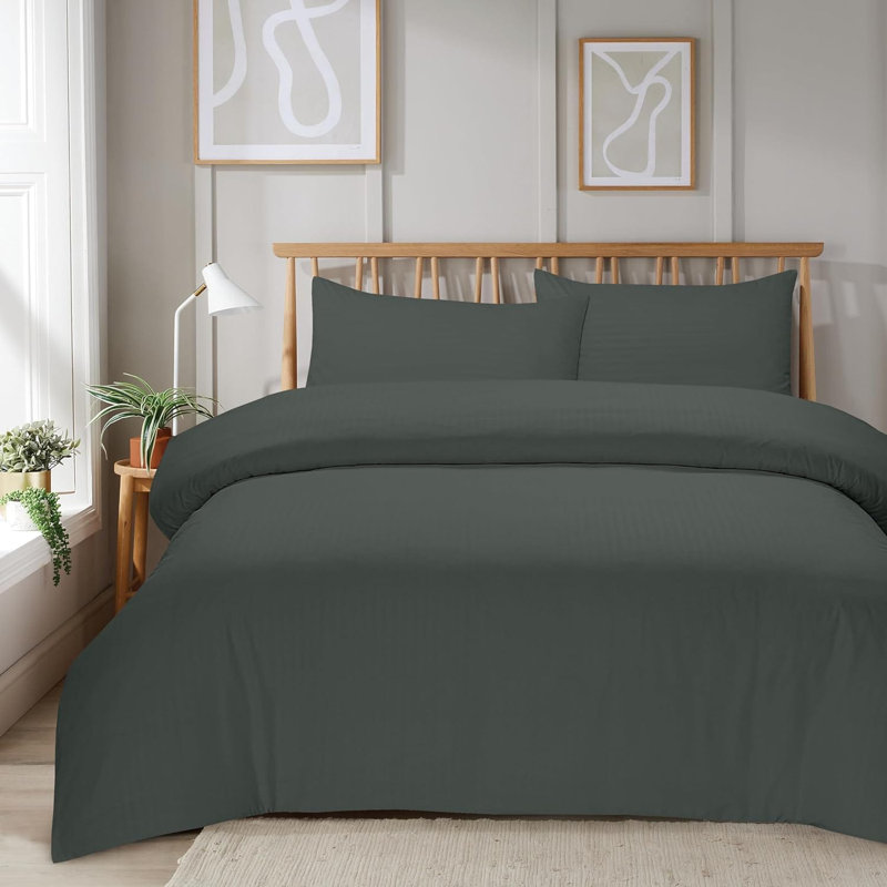 Polyester No Pattern Duvet Cover Set with Pillowcases, Double Duvet Cover Set + 2 Pillowcases, Grey