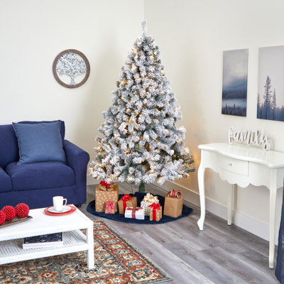 Sapin de Noël floqué avec lumières DEL