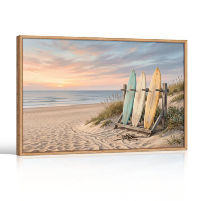 Ensemble de 1 tableau sur toile représentant un coucher de soleil sur la plage