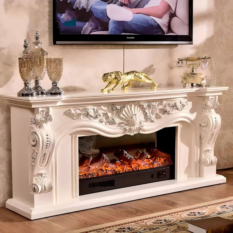 62.99"L×27.56"Ivory White Heating System Landscape Electric Fireplace, 27.56" H x 62.99" W x 12.99" D, Ivory