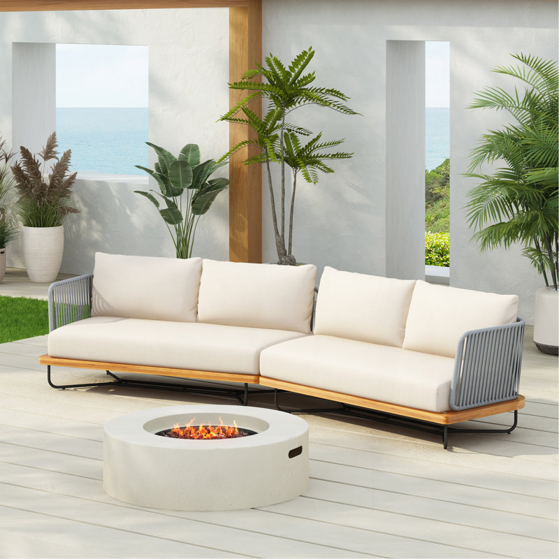 Ensemble de canapé modulaire d'extérieur en bois d'acacia tissé avec corde