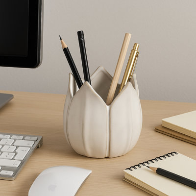 Decorative Blooming Tulip Desk Organizer For Home Decor - Stylish Desktop Accessory Storage Suitable For Bedroom, Bathroom, Or Kitchen - 4"