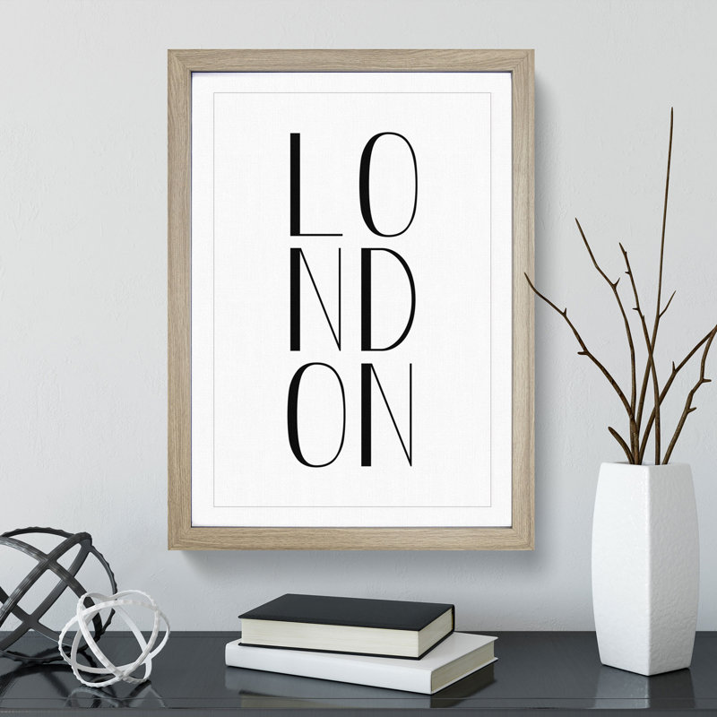 London - Picture Frame Typography, Oak Framed, 90cm H x 65cm W x 2cm D