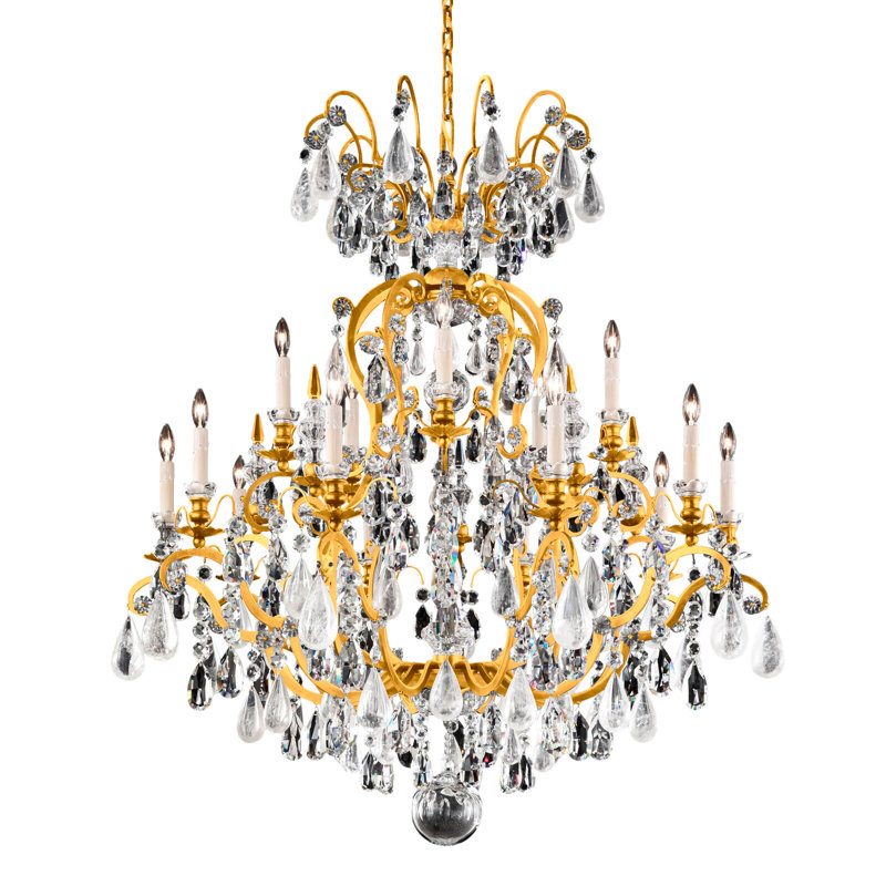 Renaissance 16 - Light Glass Chandelier, Etruscan Gold, Amethyst And Black Diamond Color Crystals
