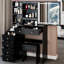 Meuble-lavabo de 37 po et tabouret rembourré 37 po, grand miroir coulissant, DEL tricolore à contrôle tactile avec réglage de la luminosité, rangement haut, tabouret de style noir avec option de chevet noir, miroir