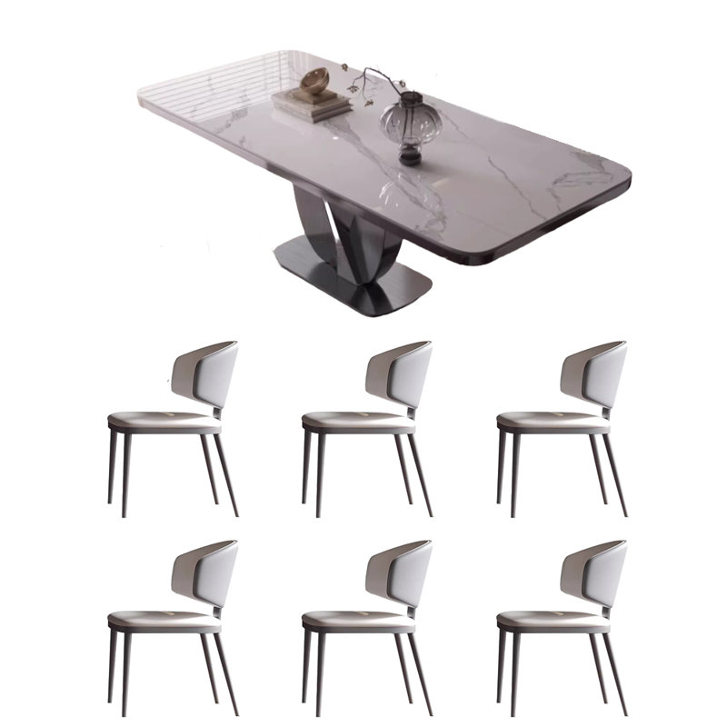 Table et chaise de luxe minimaliste et moderne, H 29,5 po x L 70,8 po x l 35,4 po, Blanc