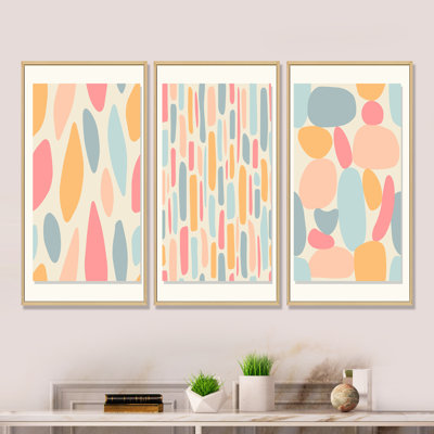 "Patchwork of Pastel Shaped Shapes" - 3 pièces, cadre flottant, impression sur toile