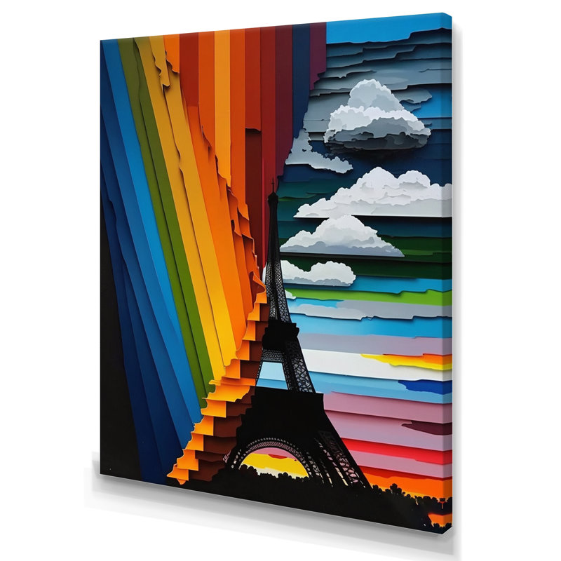 «Paris Eiffel Tower Contemporary Rainbow I», reproduction sur toile, H 44 po x l 34 po x P 1,5 po, Toile tendue