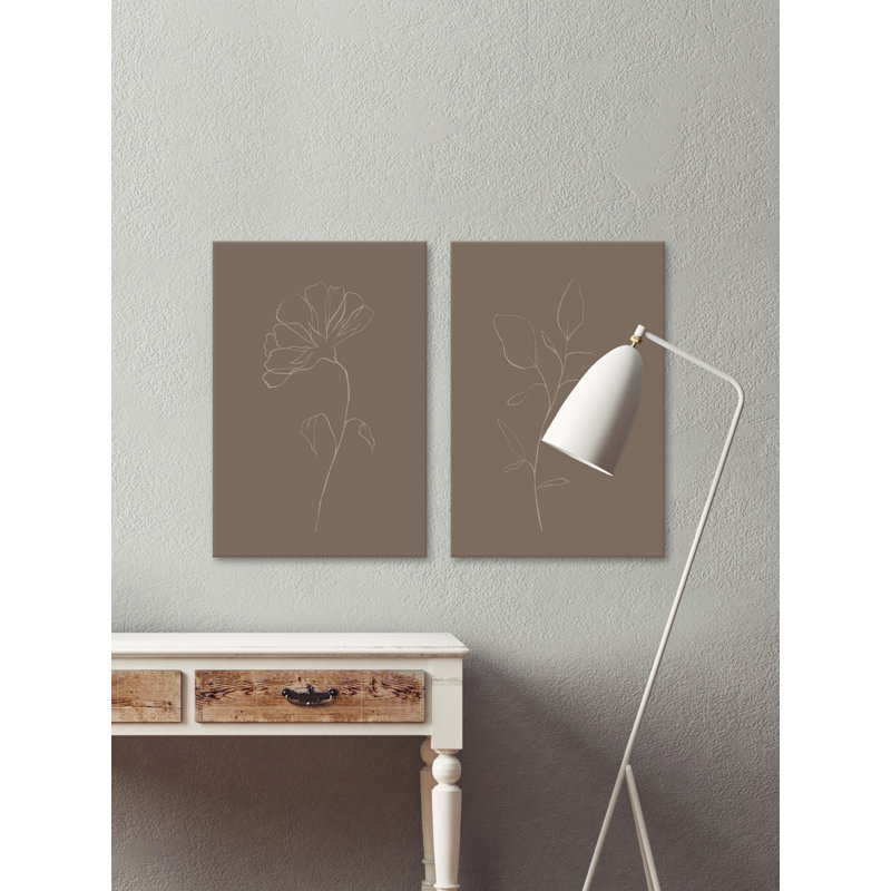Feuilles et fleur diptyque, H 60 po x l 40 po