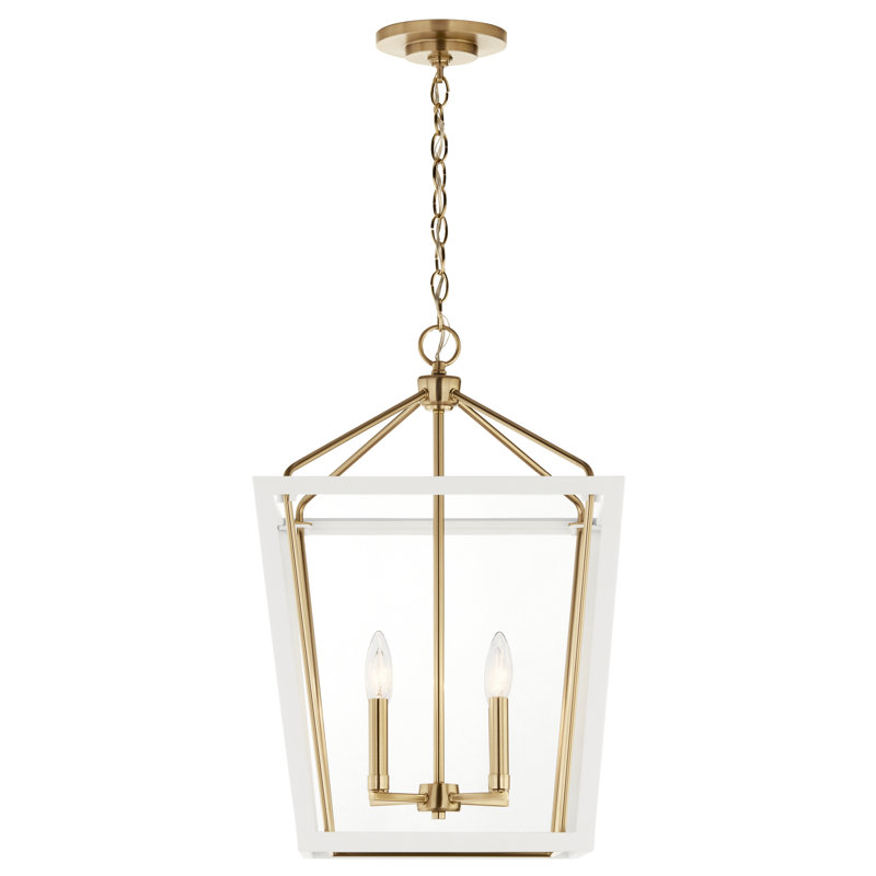 Luminaire suspendu de style lanterne à 4 lumières Delvin, Blanc / bronze champagne, H 24 po x l 16 po x P 16 po