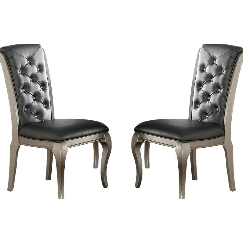 2 chaises de salle à manger en similicuir gris, garniture argent antique, coussins de siège, 2 pièces de style traditionnel, formelle classique Pu pour la maison