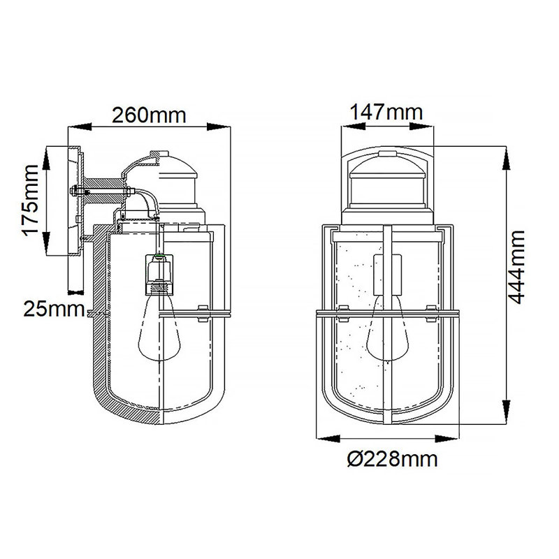 Lakemont Black Outdoor Wall Lantern, 44.4cm H x 22.8cm W x 26cm D