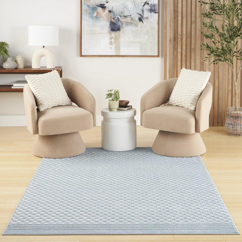 Ebern Designs Care Free Blue Modern Indoor Rug, Rectangle 3'11" x 5'11"