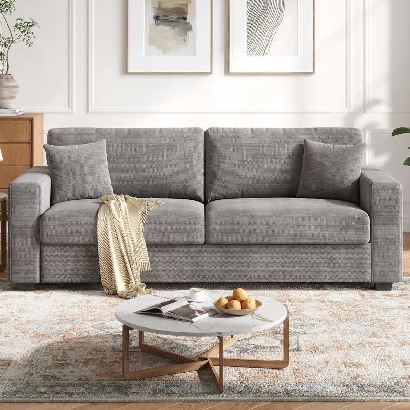 Canapé 87 places en tissu chenille de 87 po, canapé confortable à assise profonde, grand canapé moderne avec accoudoirs larges et coussins, canapé de maison à cadre en bois pour le salon