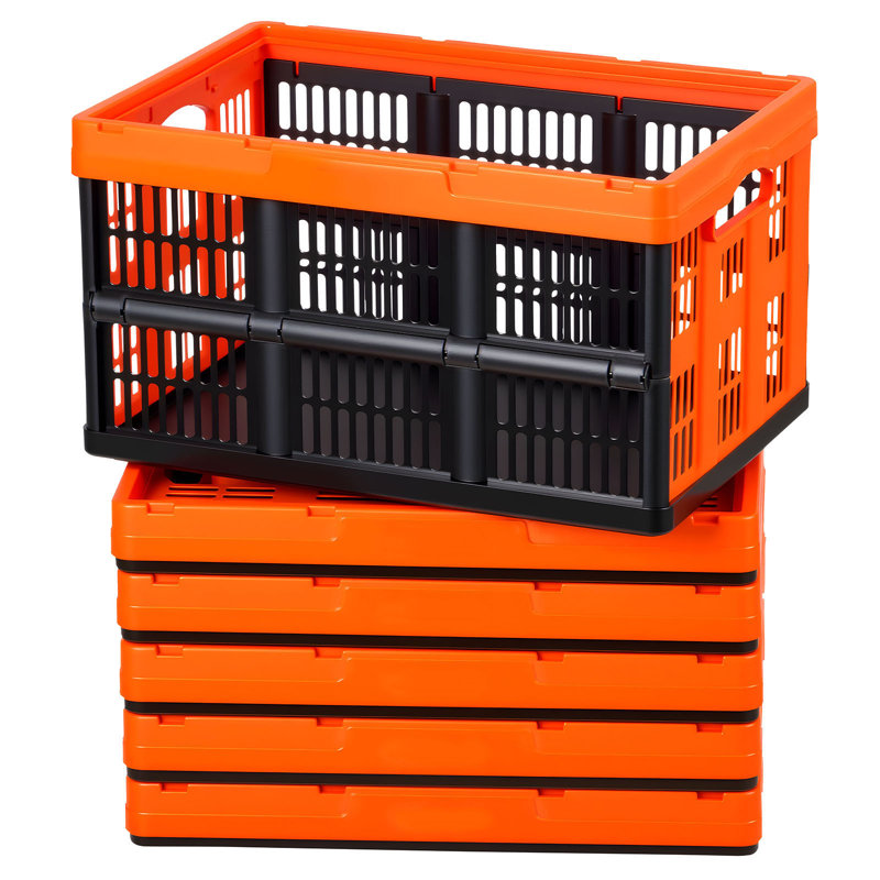 Bacs de rangement en plastique pliables, caisses de rangement pliables empilables de 45 L avec poignées, capacité de poids de 33 lb par bac, contenants robustes pliables, paniers peu encombrants, pour organiser la maison