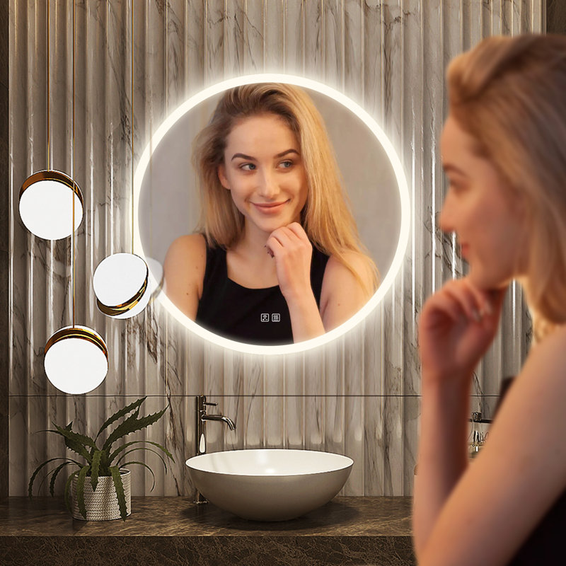 Naliyah Round Energy Saving Copper-Free Silver LED Lighted Bathroom / Vanity Mirror, Anti-Fog, Dimmable, 32" x 32"