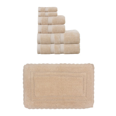 Colson 100% Soft Cotton 2 Pc Bath Towel Set & 1 Pc 21x34" Bath Rug, (Set of 3), Ivory