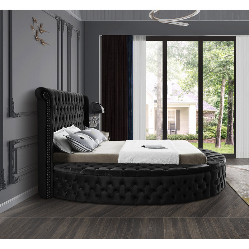 Dorgan Upholstered Wingback Bed, Black Velvet, Queen
