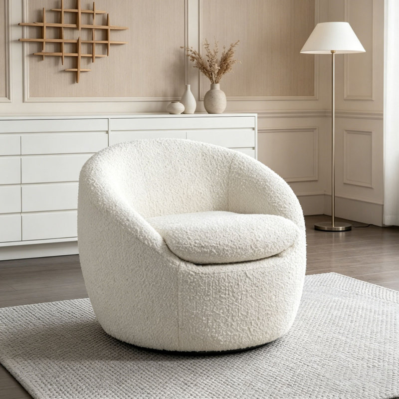Fauteuil demi-tonneau, pivotant à 360 °, Ourson blanc